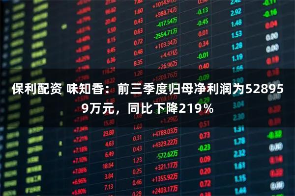 保利配资 味知香：前三季度归母净利润为528959万元，同比下降219％