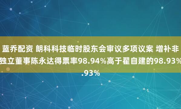 蓝乔配资 朗科科技临时股东会审议多项议案 增补非独立董事陈永达得票率98.94%高于翟自建的98.93%